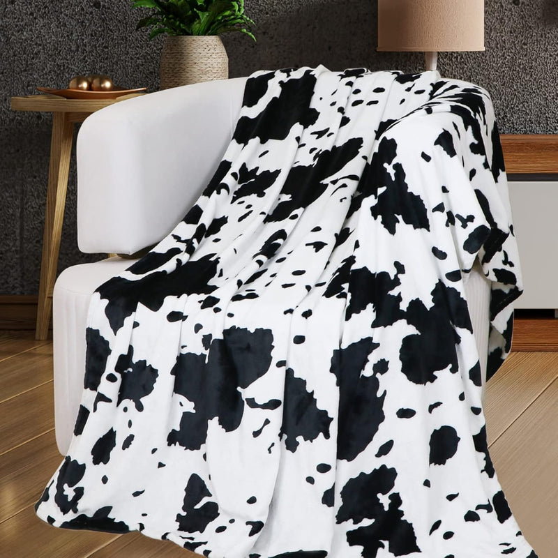 Lightweight Cow Print Blanket Plush Fleece Fuzzy Cute Cow Printed Throw Blanke