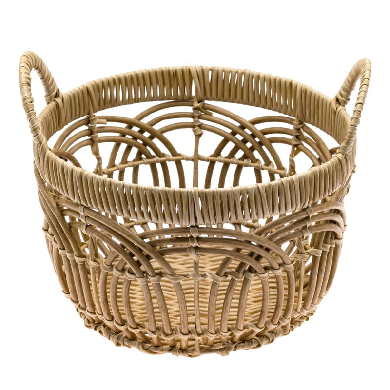 Handmade Woven Round Plastic Basket With Handle - Home Organizing, Storage Baske