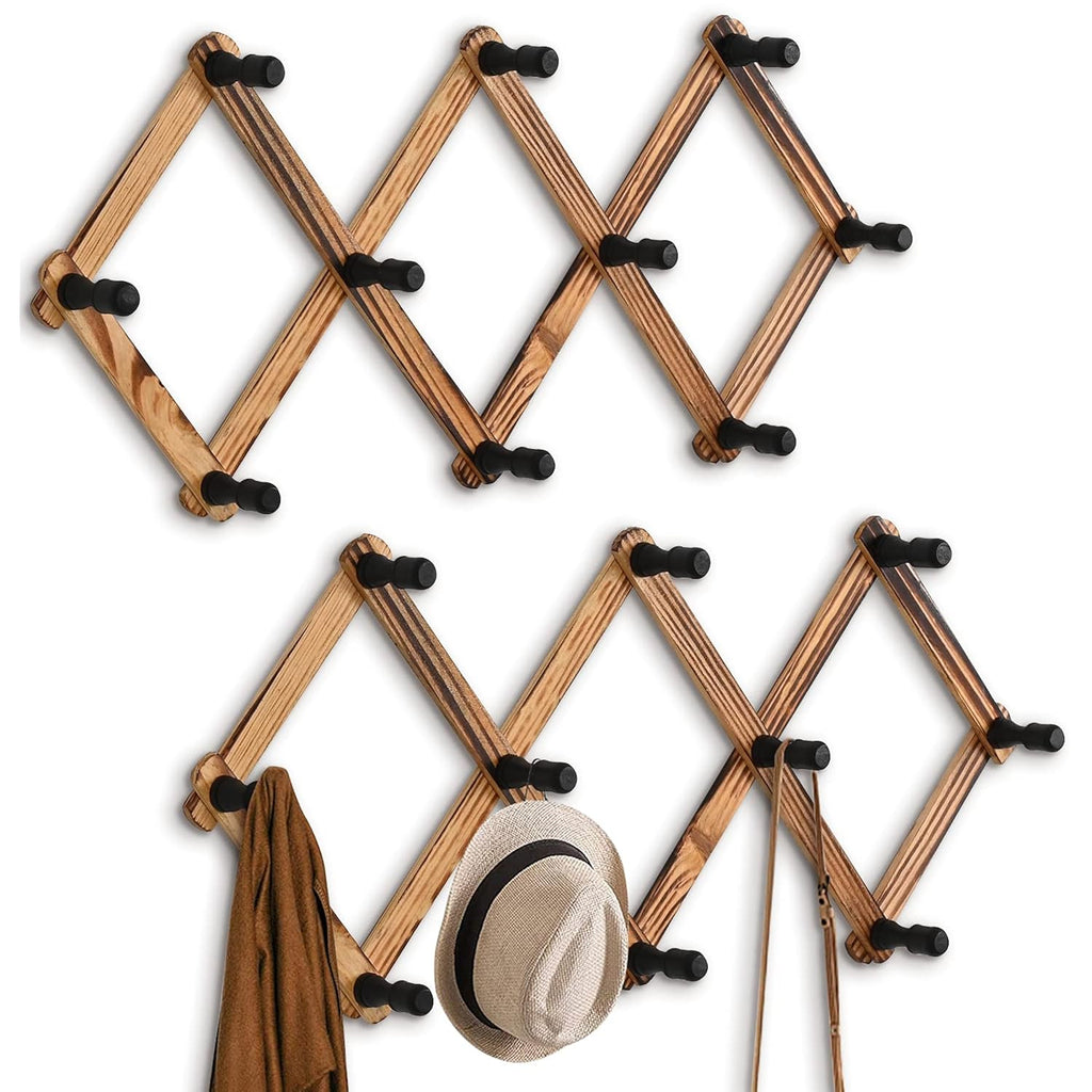 2 Pack Expandable Coat Rack, Accordion Wall Hangers, Wooden Hat Rack W ...