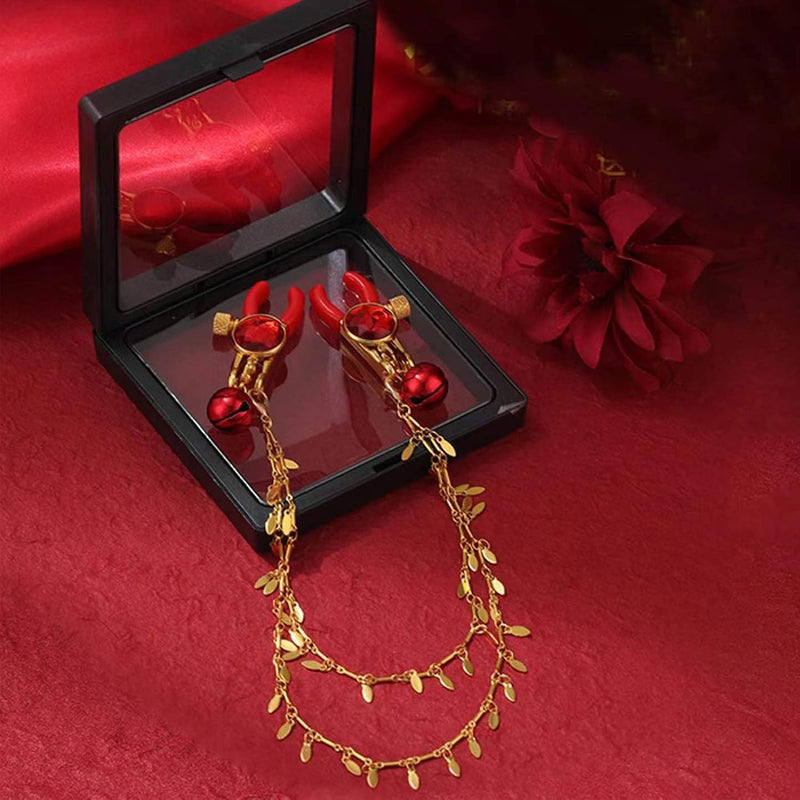 Non Piercing Nipple Clamps With Chain Jewelry Box Packaging, Red Adjus BlessMyBucket Non Piercing Nipple Clamps With Chain Jewelry Box Packaging, Red Adjus BlessMyBucket