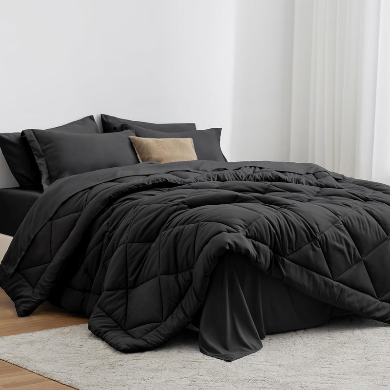 Twin Comforter Set Black, 5 Pieces Twin Bed In A Bag, All Season Twin Bedding