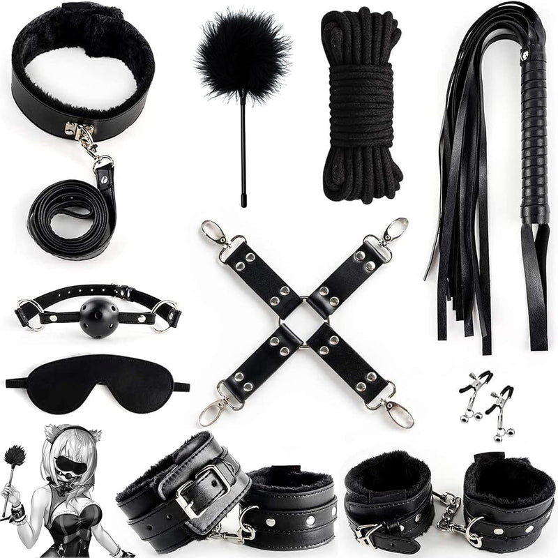 Sex Bondage Kit For Women: 10 Pcs Restraint Leather Set Sex Toy