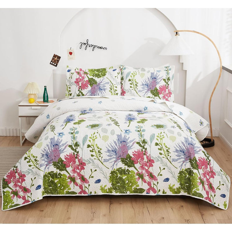 Lightweight Thin Multicolor Botanical Bedspread Coverlet Set Twin Size Breatha