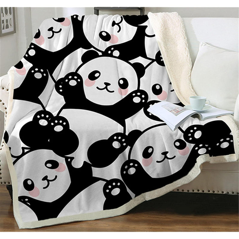 Panda Throw Blanket Sherpa Fleece Blanket Cartoon Panda Pattern Lightweight Th