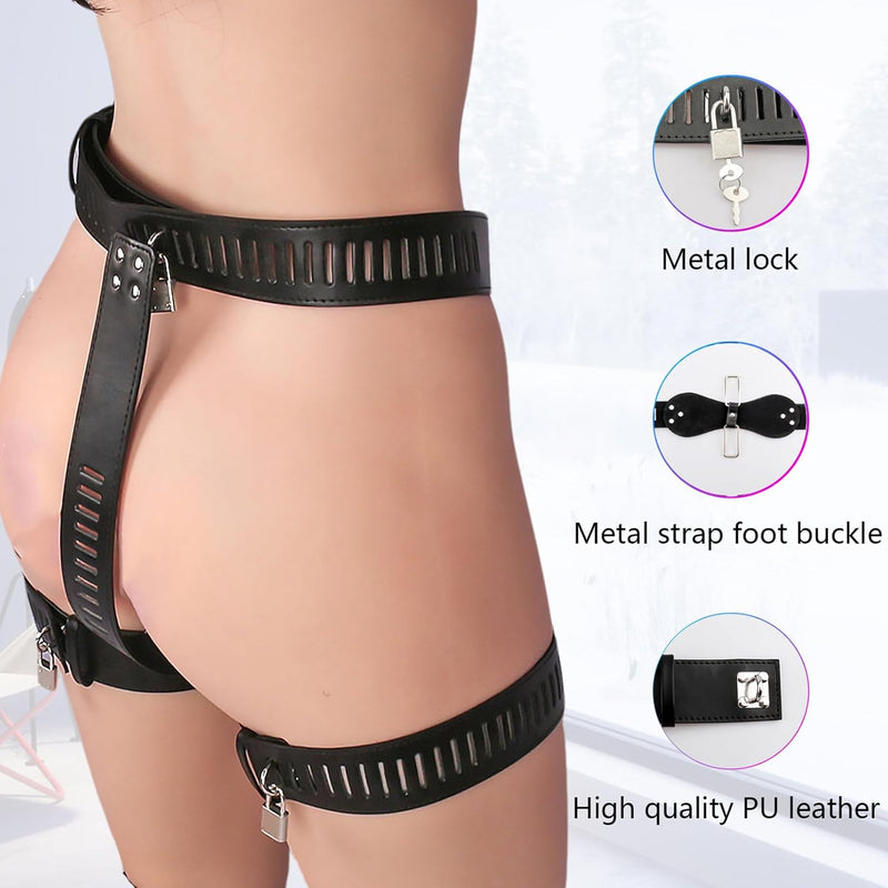 Women'S Chastity Pants With Lock, Adjustable Pu Leather Female Chastity Belt Thong Lady Sexy Underwear For Cpuples Bedroom Play, Fetish Sm Sex Toys Flirt For Women Men Extreme Love