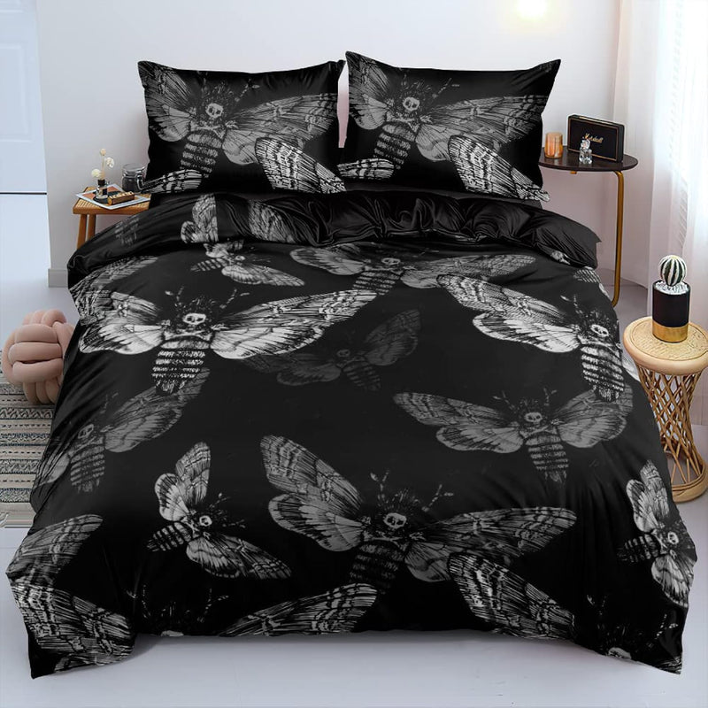 Death Skull Duvet Cover Set Twin Size Gothic Bedding Set Skull Moth Comforter