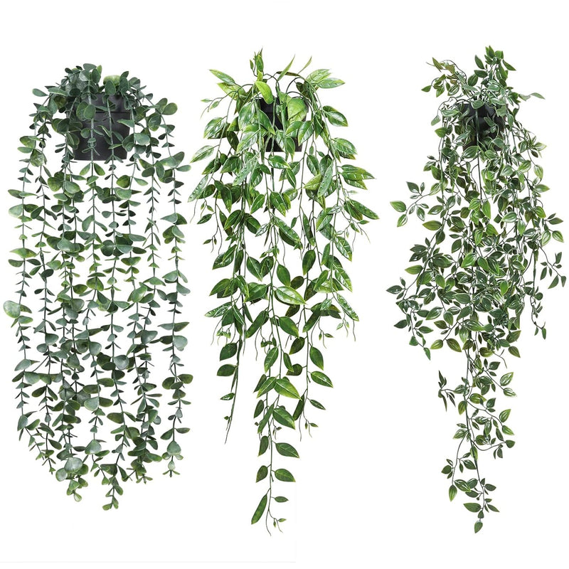 Artificial Hanging Plants 3 Pack Fake Potted Plants For Wall Home Room Office