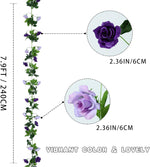 2 Pack Artificial Flower Garlands 15.8FT Fake Rose Vines Silk Flowers Hanging Rose Ivy for Wedding Arch Party Home Garden Wall Decor (Purple)