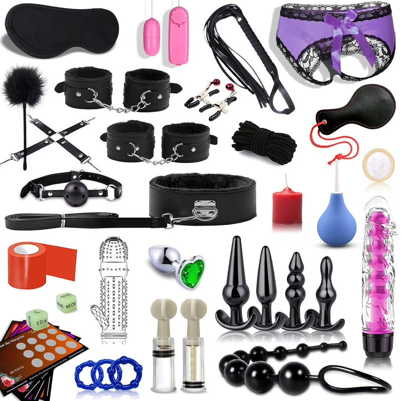 Sex Toys Bdsm Kit For Bondage Restraints, 36Pcs Adult Bdsm Toys & Sex Bondaged Set With Handcuffs & Butt Plug Toys Sm Games, Kinky Sex Toy Kit And Sexual Pleasure Tools For Couples Women Men