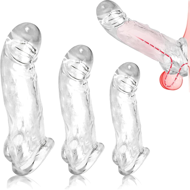 Penis Sleeve Cock Sleeve Vibrator - 3 Sizes Vibrating Penis Sleeves Set Realistic Adult Male Sex Toys For Men Penis Extender Vibrating Cock Ring 9 Modes, Elastic Penis Ring To Enlarge For Men Couples