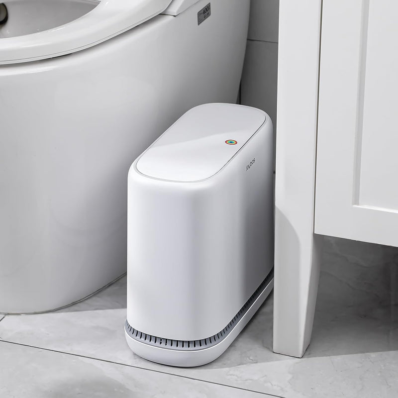 Bathroom Trash Cans,Adsorption Garbage Can With Press Type Lid,10L Dogproof Slim