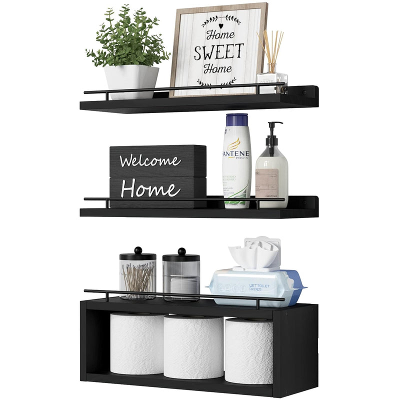 Floating Shelves With Extra Cube Shelf For Wall Decor With Gold Metal Rail, Wa