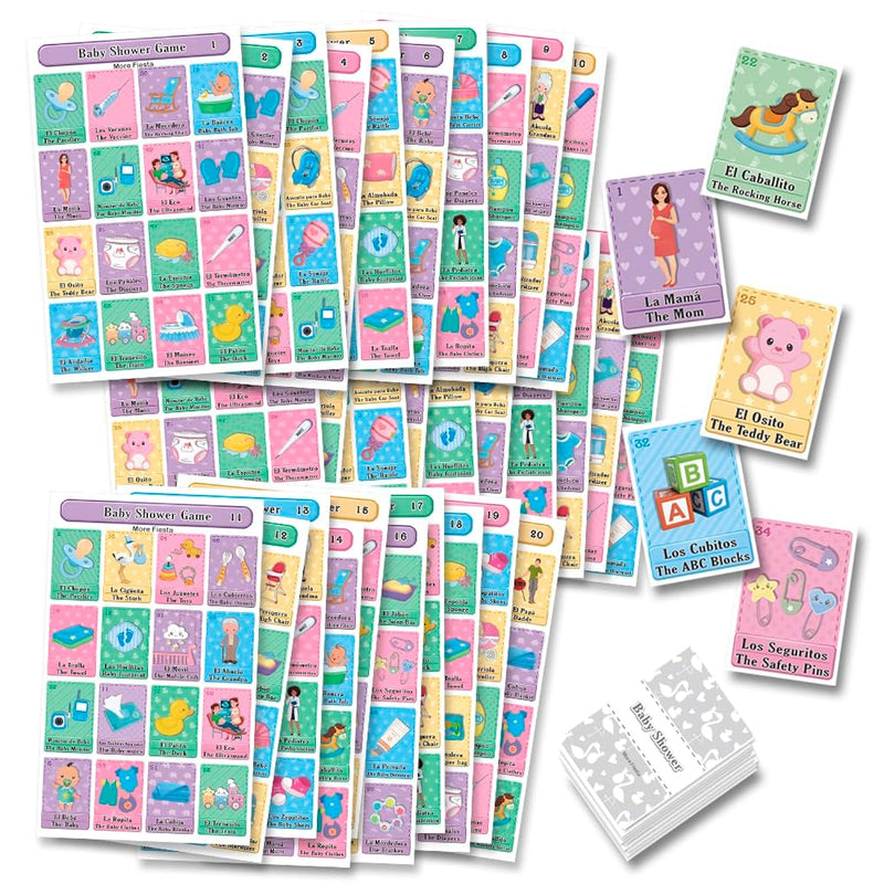 Baby Shower Bingo Bilingual English Spanish, For Up To 30 Players