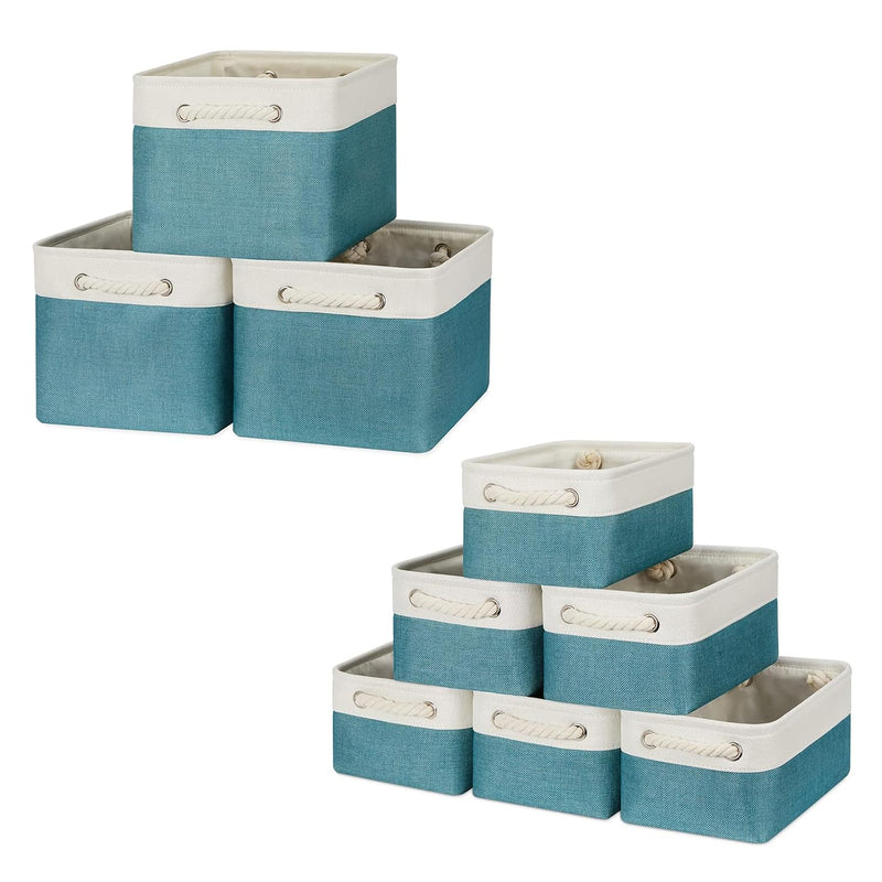 Baskets Set Fabric Storage Bins-Teal Blue Bundled Baskets Of 3 Medium Baskets 15