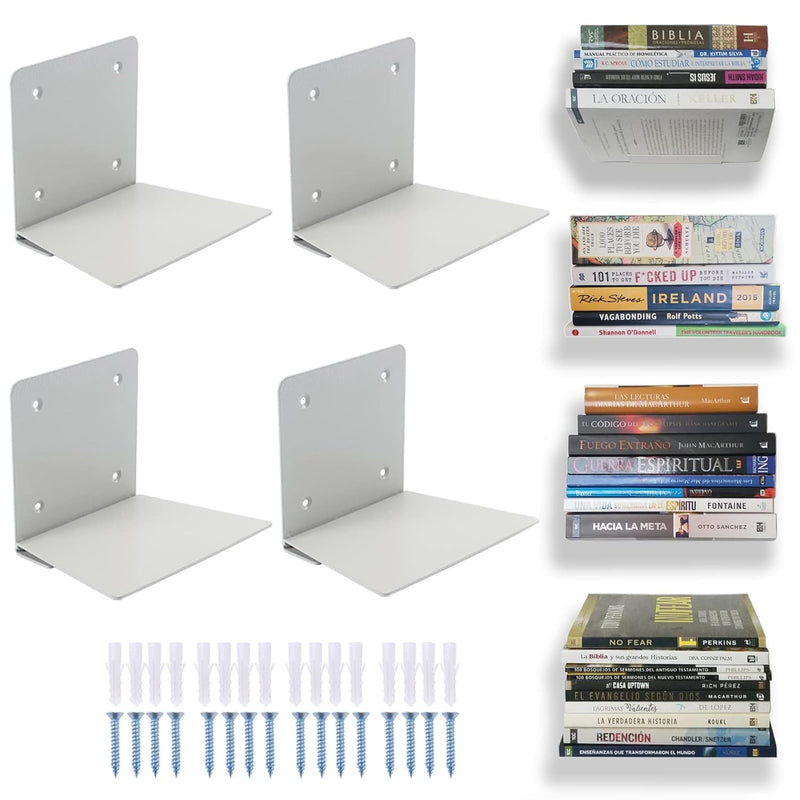 Floating Book Shelves, White Dove Color Coated, Steel Constructed Hidden Books