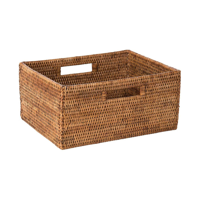 La Jolla Rattan Shelf Handles, Medium, Honey-Brown Storage Basket,