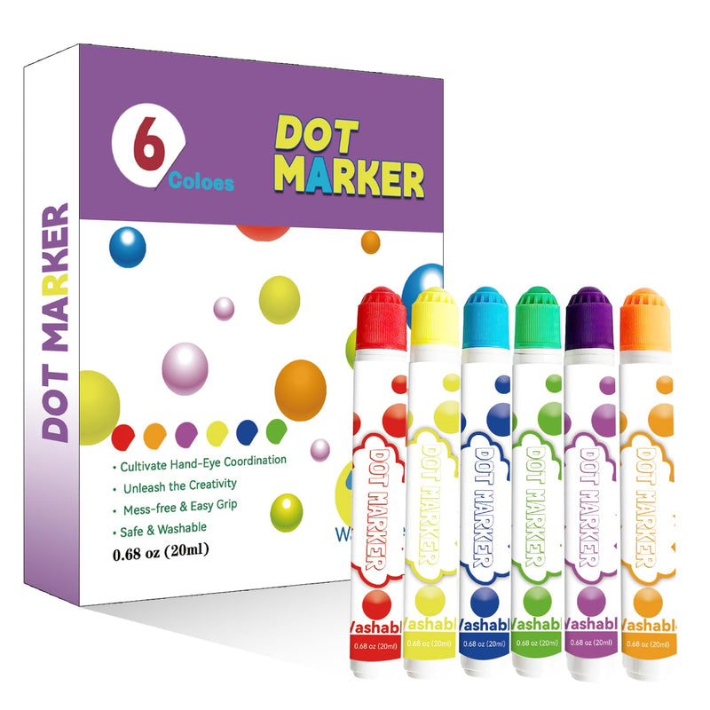 Dot Markers, 6 Colors Bingo Daubers, Washable,Non Toxic, Acid Free,Comforta