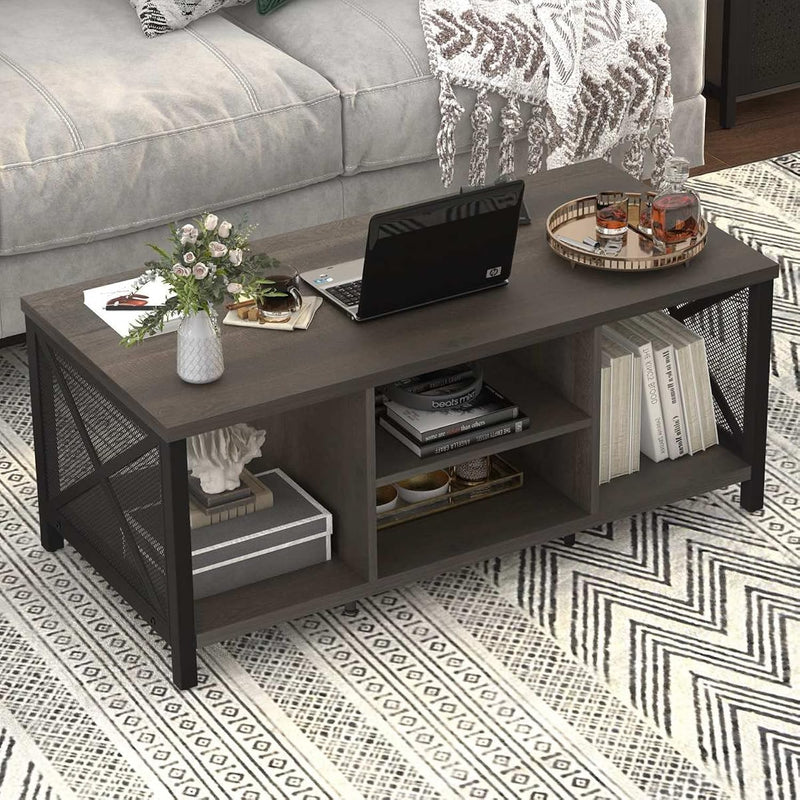 Rustic Coffee Table For Living Room, Farmhouse Dark Wood Center Table, Industr