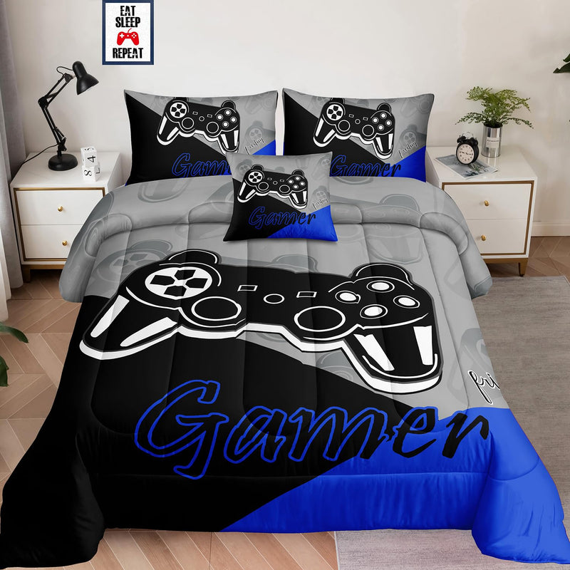 6 Pieces Bed In A Bag For Gaming Bedding Set,Boys Gamer Comforter Set With Fla
