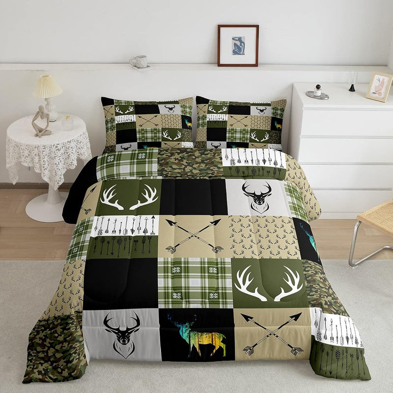 Woodland Animal Full Size Comforter Set, Moose Deerhorn Bedding Comforter Sets