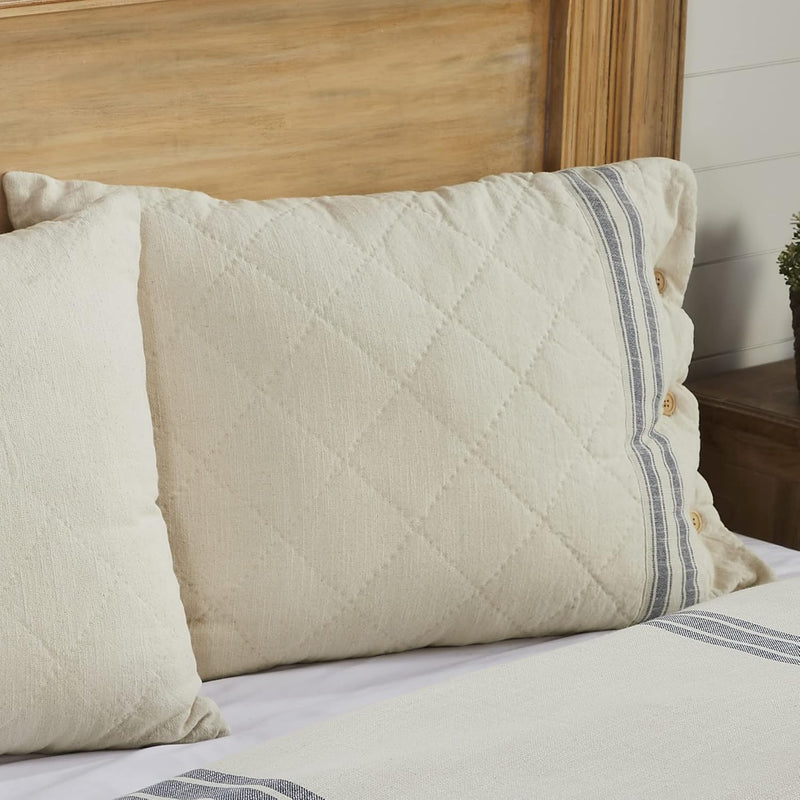 Market Place Blue Ticking Stripe Standard Size Pillow Sham, 21" L X 27" W, Far