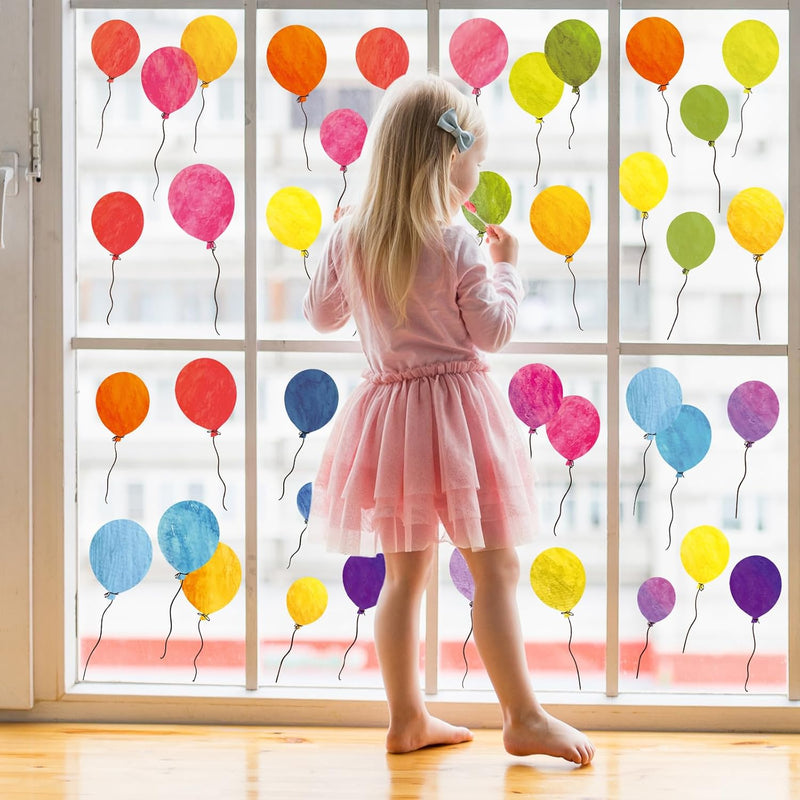 9 Sheet Colorful Balloons Window Clings Stickers Watercolor Balloons Double-Si