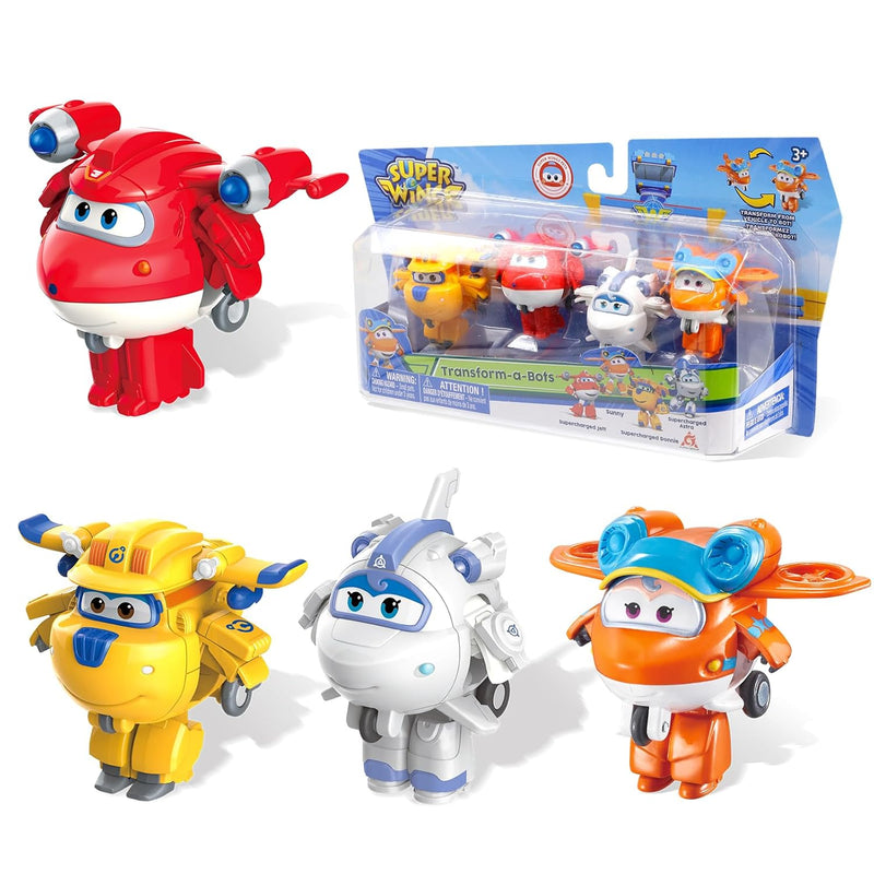 Super Wings 2" Transform-a-Bots 4-Pack, Supercharged Jett, Donnie, Astra, S