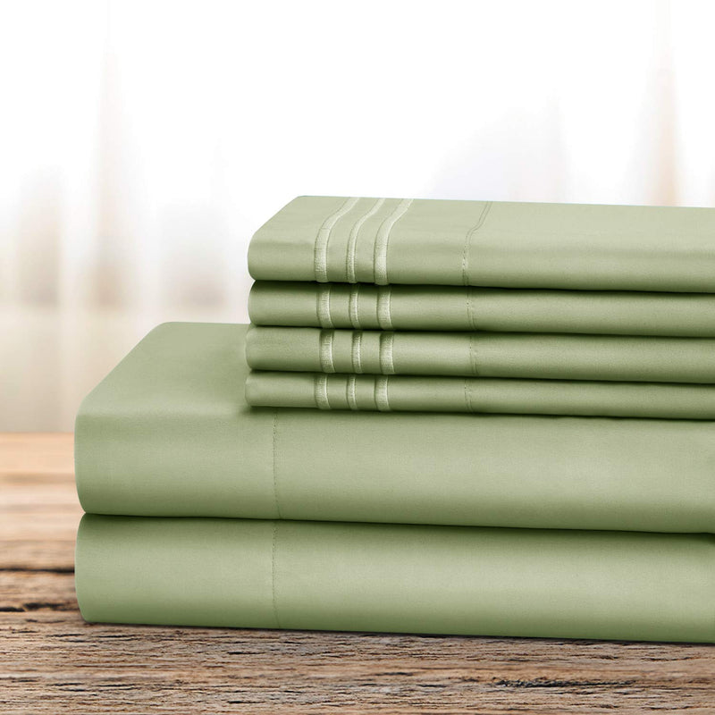 6 Pieces Microfiber Bed Sheet Set (Queen, Sage Green) - 15 Inch Deep Pocket Sh