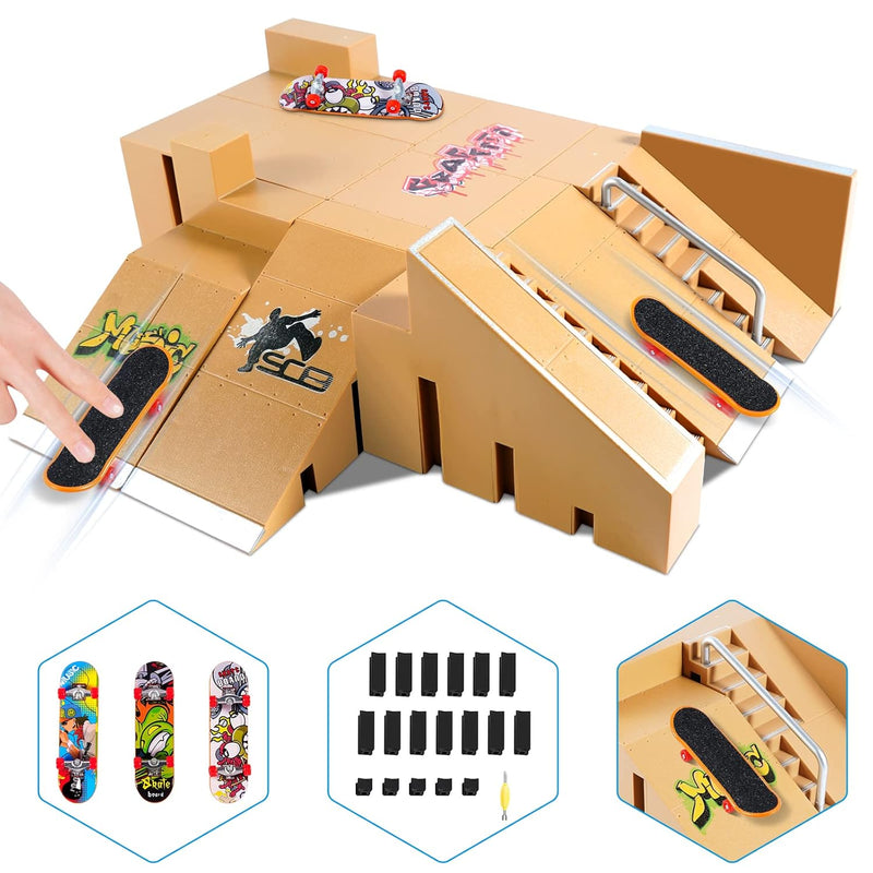 Fingerboard Skate Park Kit,Skateboard Finger Toys With 3 Finger Skateboards