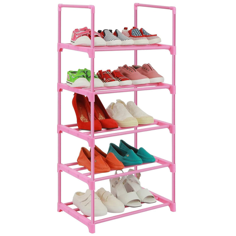 5-Tier Small Kids Shoe Rack Organizer, Pink Toddler Shoe Shelf Shoe Stand For Cl