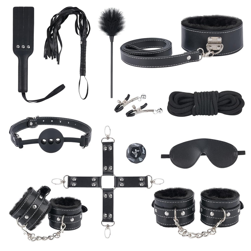 Sex Bondage Bdsm Kit Restraints Set -12Pcs Set With Adjustable Handcuffs Ankle Cuffs Callor Silicone Gag | Bondage Gear & Accessories For Couples Kinky, Adult Toys For Sex Games & Exploration
