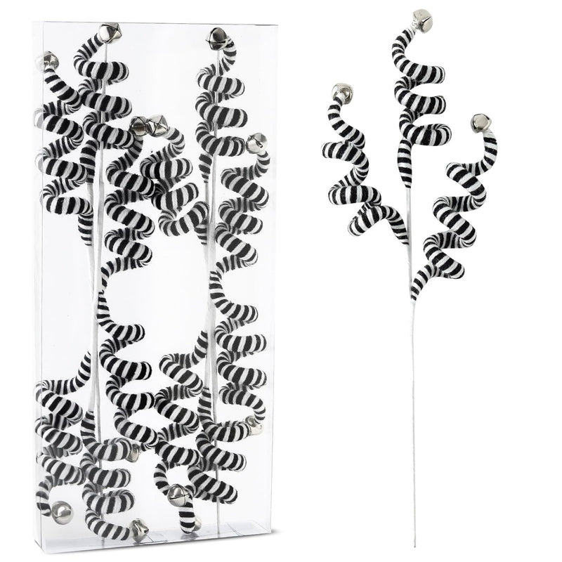 4Pc Set Black/White Christmas Tree Picks Christmas Tree Decoration Woolen Bell