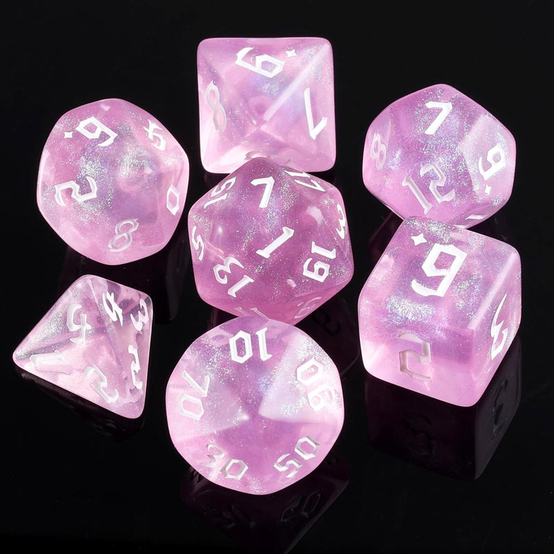 Dnd Dice Pink Transparent Dice With Color Changing Glitter For Dungeons And