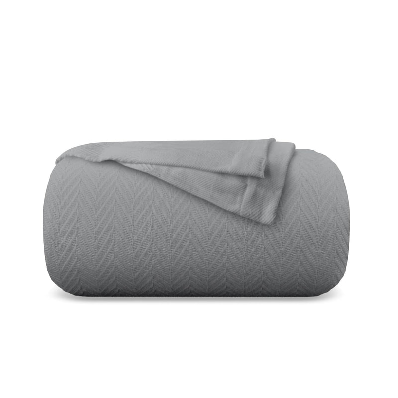 Pure Cotton, Luxury Twin Size Dark Grey Blanket Herringbone Pattern, Lightweig