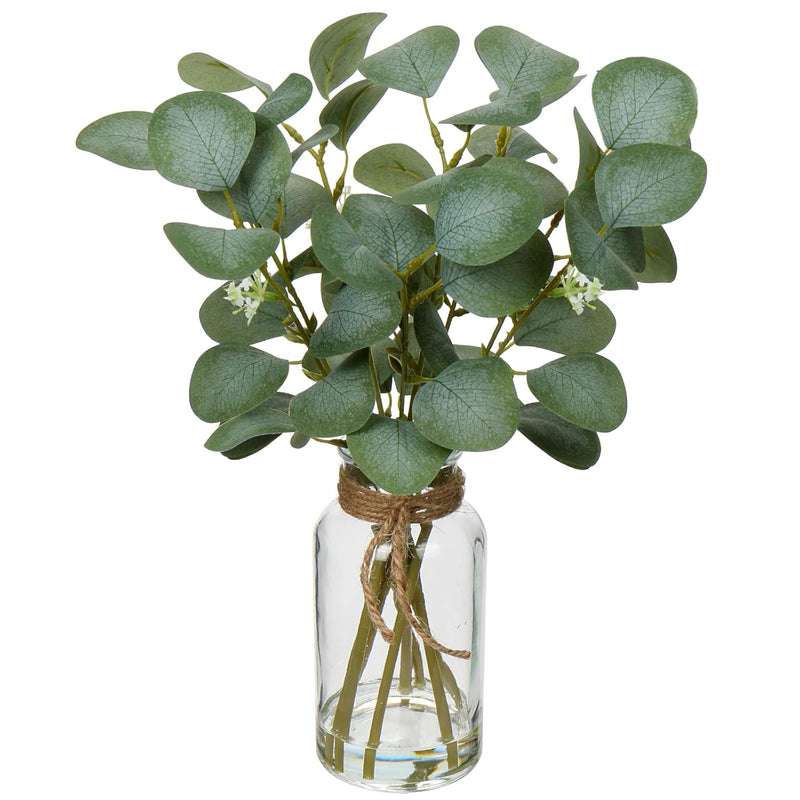 Artificial Eucalyptus Stems In Glass Vase With Faux Water, 14" Fake Plant Euca