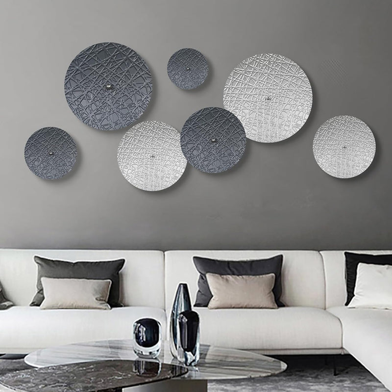 Silver And Grey Wall Decor For Living Room, 7Pcs Metal Wall Art Hanging Sculpt