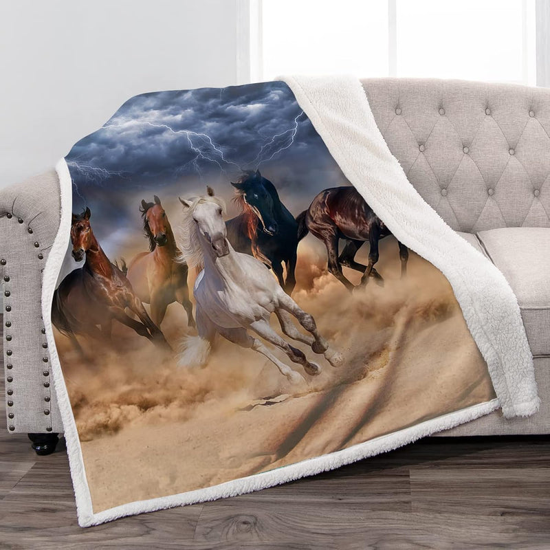 Horse Blanket Gifts For Men - Super Soft Cozy Warm Sherpa Galloping Running Ho