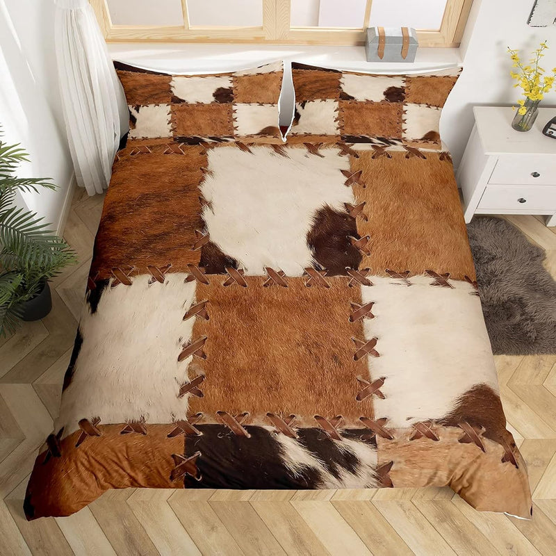 Cowhide Bedding Sets Patchwork Cow Fur Print Comforter Cover Farm Animal Duvet