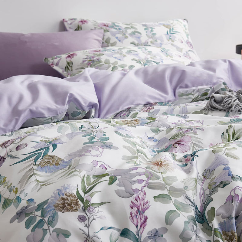 Floral Duvet Cover Set Garden Style King 3 Pieces Bedding Set, Ultra Soft Gree