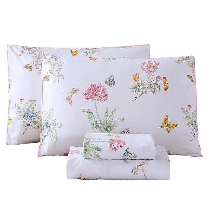 Egyptian Cotton Bed Sheets King Size Set Garden Botanical Flowers Butterfly Sh