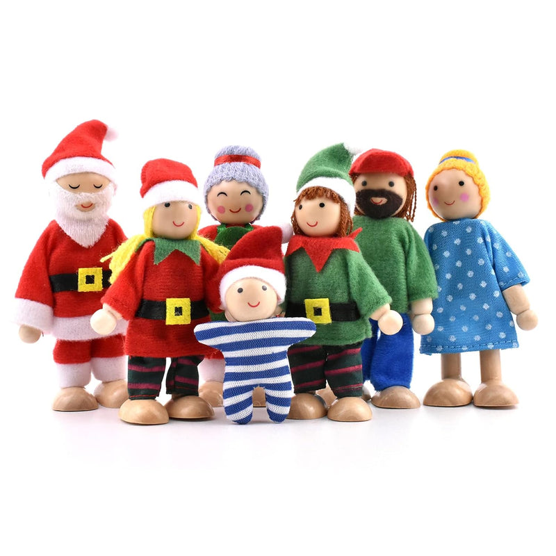 Wooden Doll House People Of 7 Figures, Dolls Family Set For Girls Toddler Kids