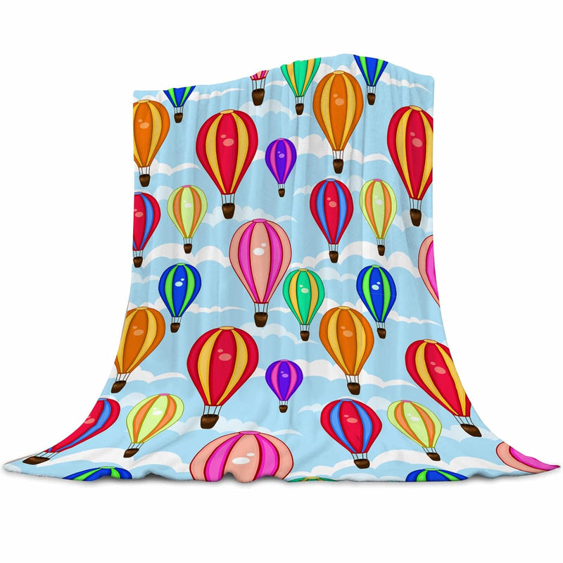 Cartoon Hot Air Balloon Blanket Flannel Throw For Kid Lightweight Cozy Couch B