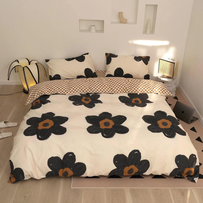 Black And White Comforter Set King Black Floral Bedding Boho Big Flowers Cotto