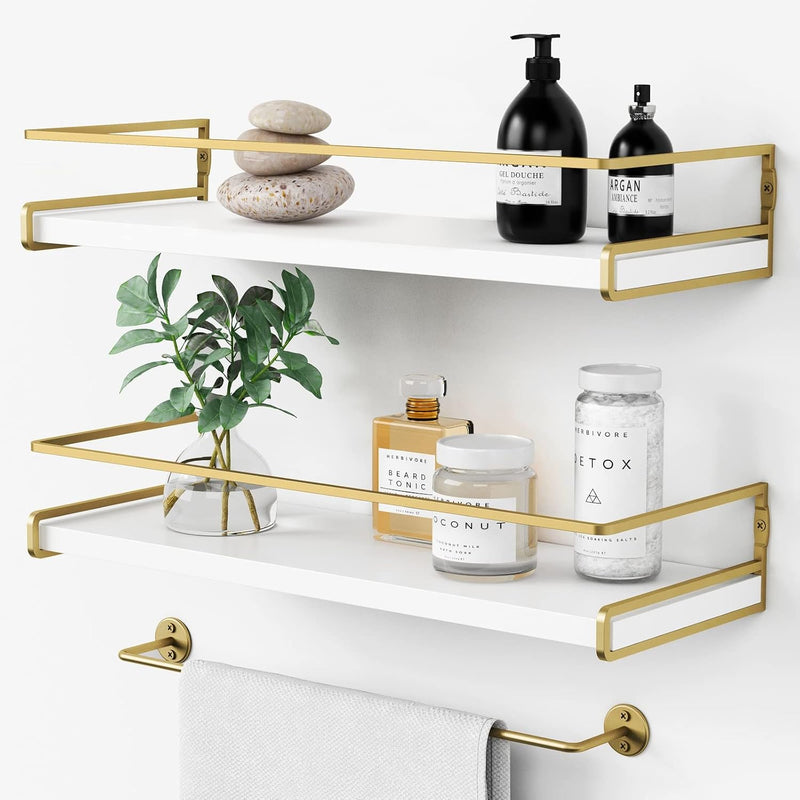 Floating Bathroom Shelves Wall Mounted, Aesthetic White And Gold Shelves For B
