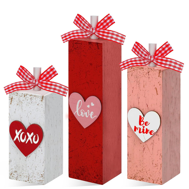 3 Pieces Valentine'S Day Tiered Tray Decor Valentine'S Day Xoxo Sign Love Wood