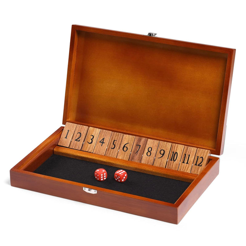 Shut The Box Dice Game With 12 Numbers And Lid, Wooden Classic Board Game W