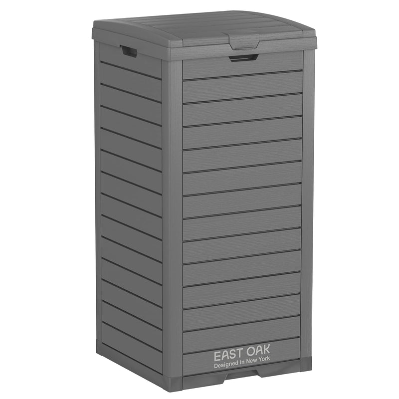 31 Gallon Outdoor Trash Can, Waterproof Resin Garbage Can with Tiered Lid and Drip Tray, Outside Trash Bin for Patio, Kitchen, Backyard, Deck, Gray