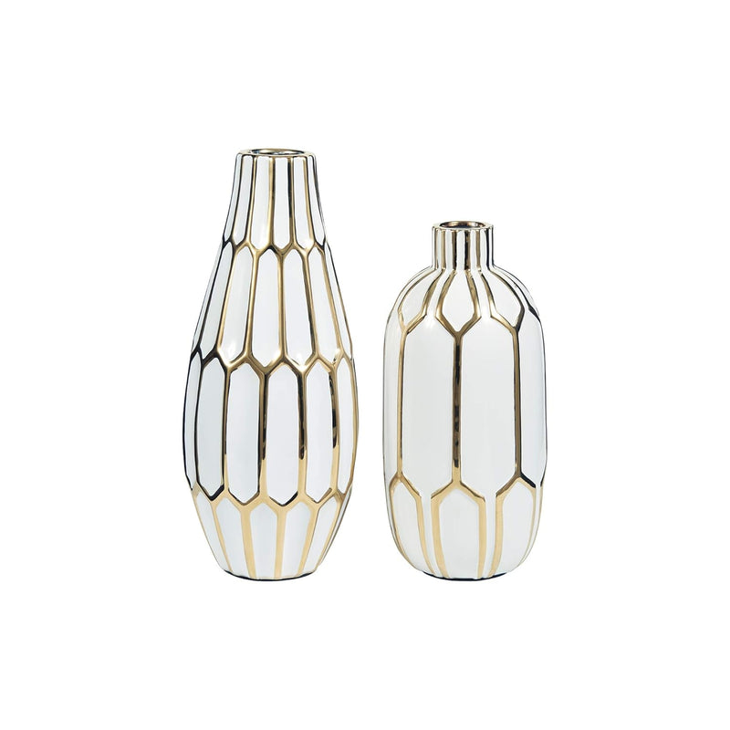 Signature Design By Ashley Mohsen Honeycomb Ceramic 2 Piece Bottle Neck Vase S