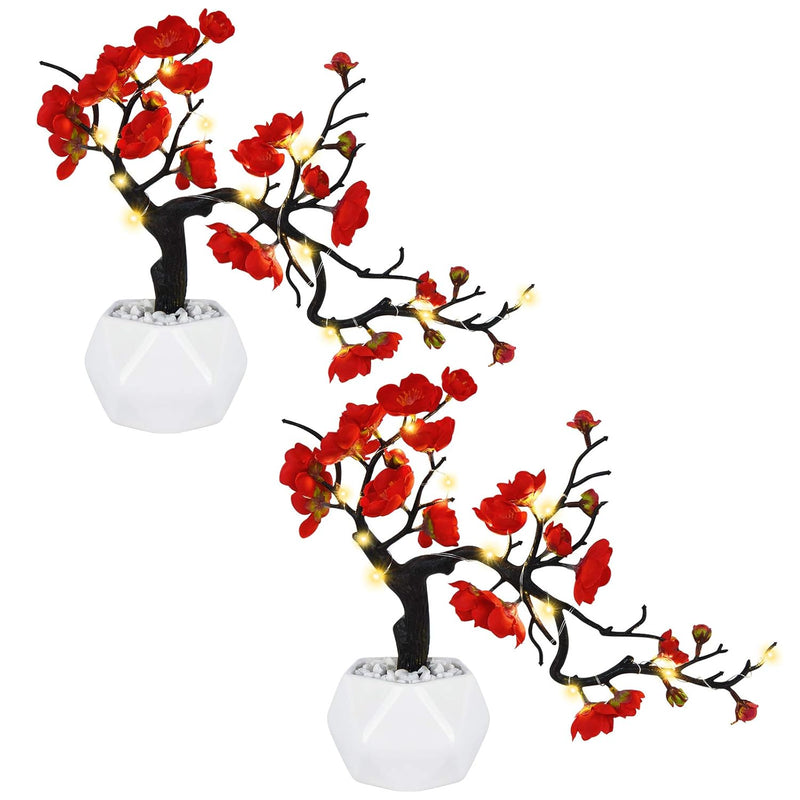 2 Pack Plum Blossom With Lights Artificial Flowers Artificial Silk Plum Blosso