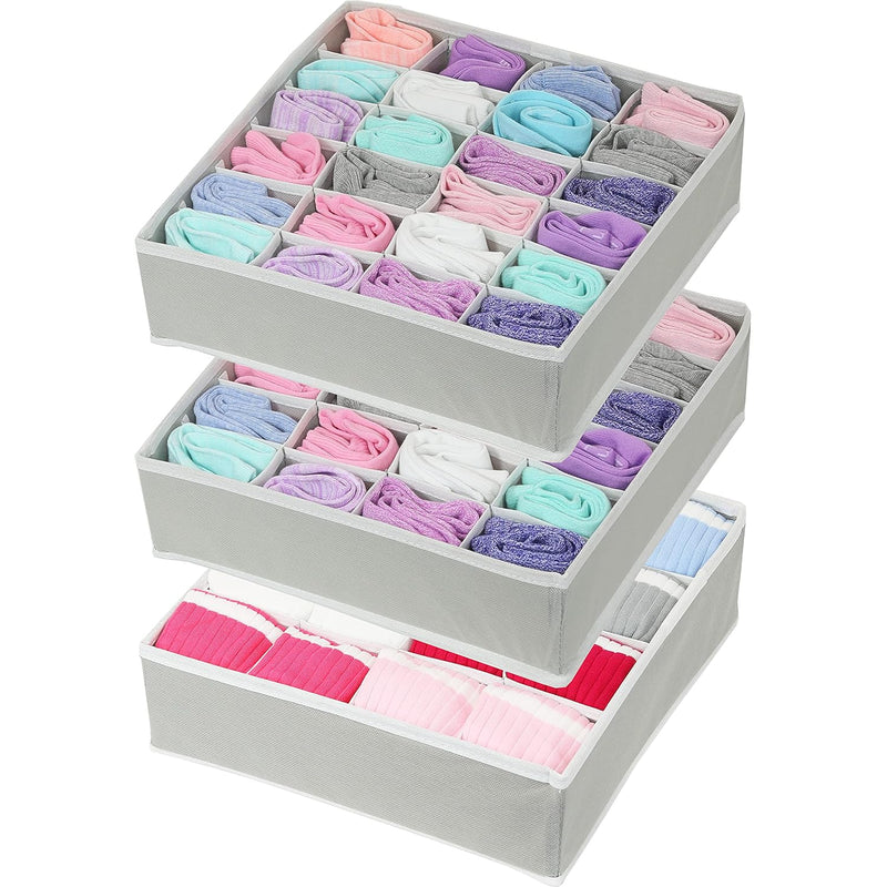 Closet Drawer Organizer For Clothes, Socks And Underware, 3 Pack, Grey